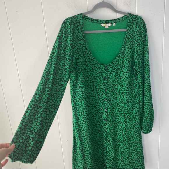 Boden Button Front Jersey Mini Dress in Green Bee Tulip Sprig Sz US 12 UK 16 - Picture 5 of 11